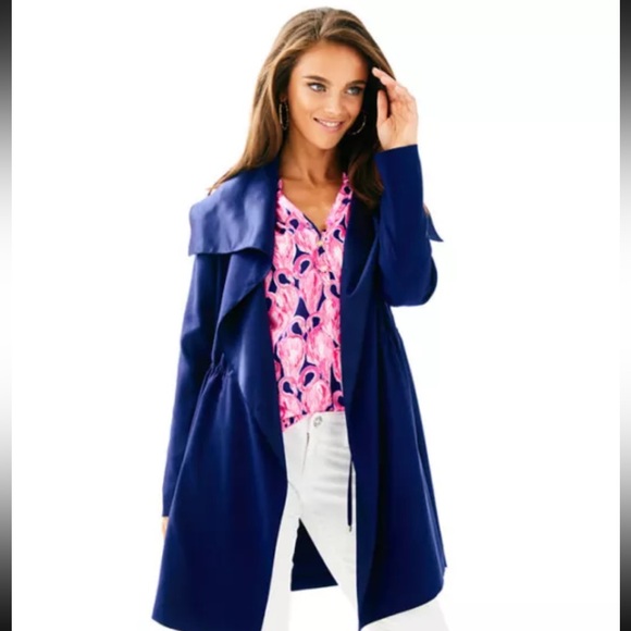 $298 NEW Lilly Pulitzer VALERIA DRESS COAT True Navy Trench Open Front XS - Picture 2 of 10